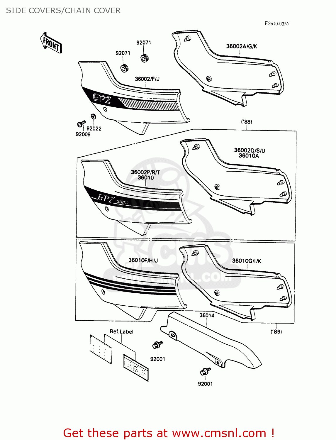 SIDE COVERS/CHAIN COVER EX500A3 GPZ500S 1989 EUROPE UK AR