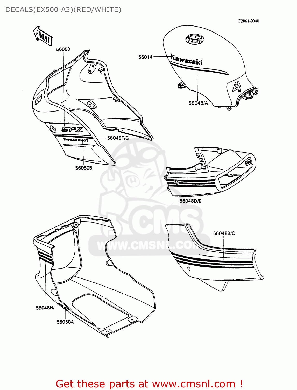 DECALS(EX500-A3)(RED/WHITE) EX500A3 GPZ500S 1989 EUROPE UK AR