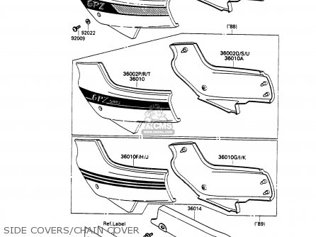 SIDE COVERS/CHAIN COVER - EX500A3 GPZ500S 1989 EUROPE UK AR