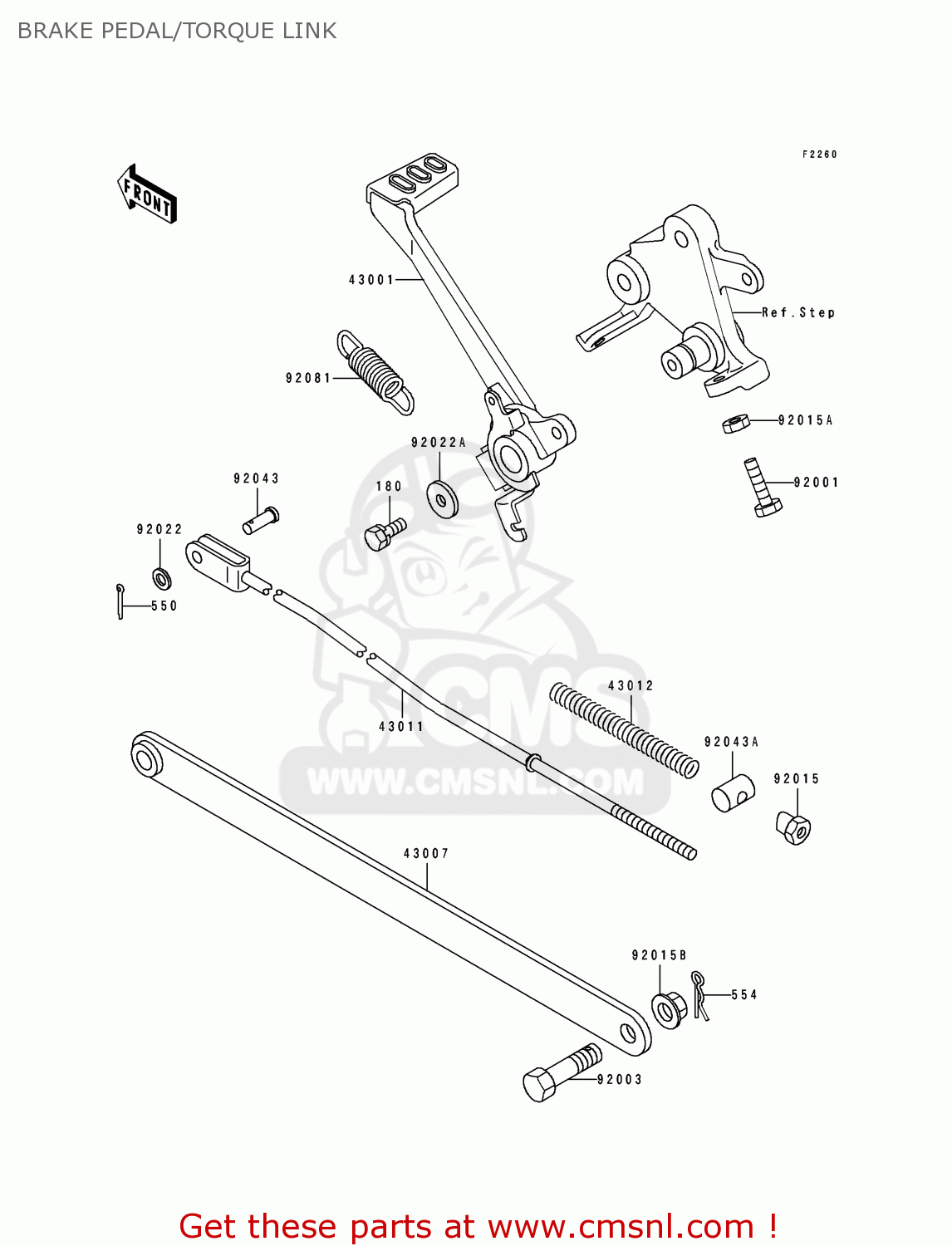 BRAKE PEDAL/TORQUE LINK EX500A4 1990 USA CALIFORNIA CANADA