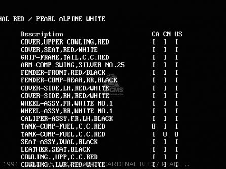 1991 EX500-A5     GP CANDY CARDINAL RED / PEARL ALPINE WHITE - EX500A4 1990 USA CALIFORNIA CANADA