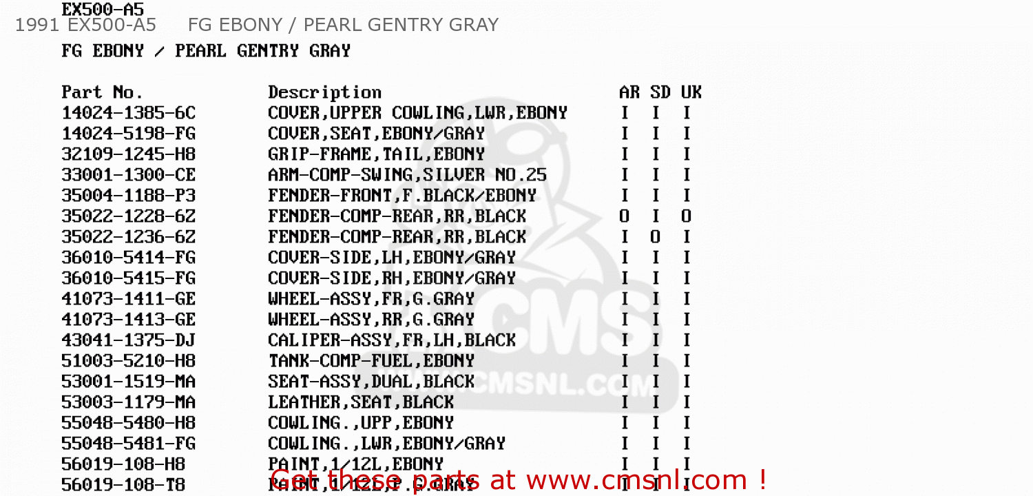 1991 EX500-A5     FG EBONY / PEARL GENTRY GRAY EX500A4 GPZ500S 1990 UNITED KINGDOM AR