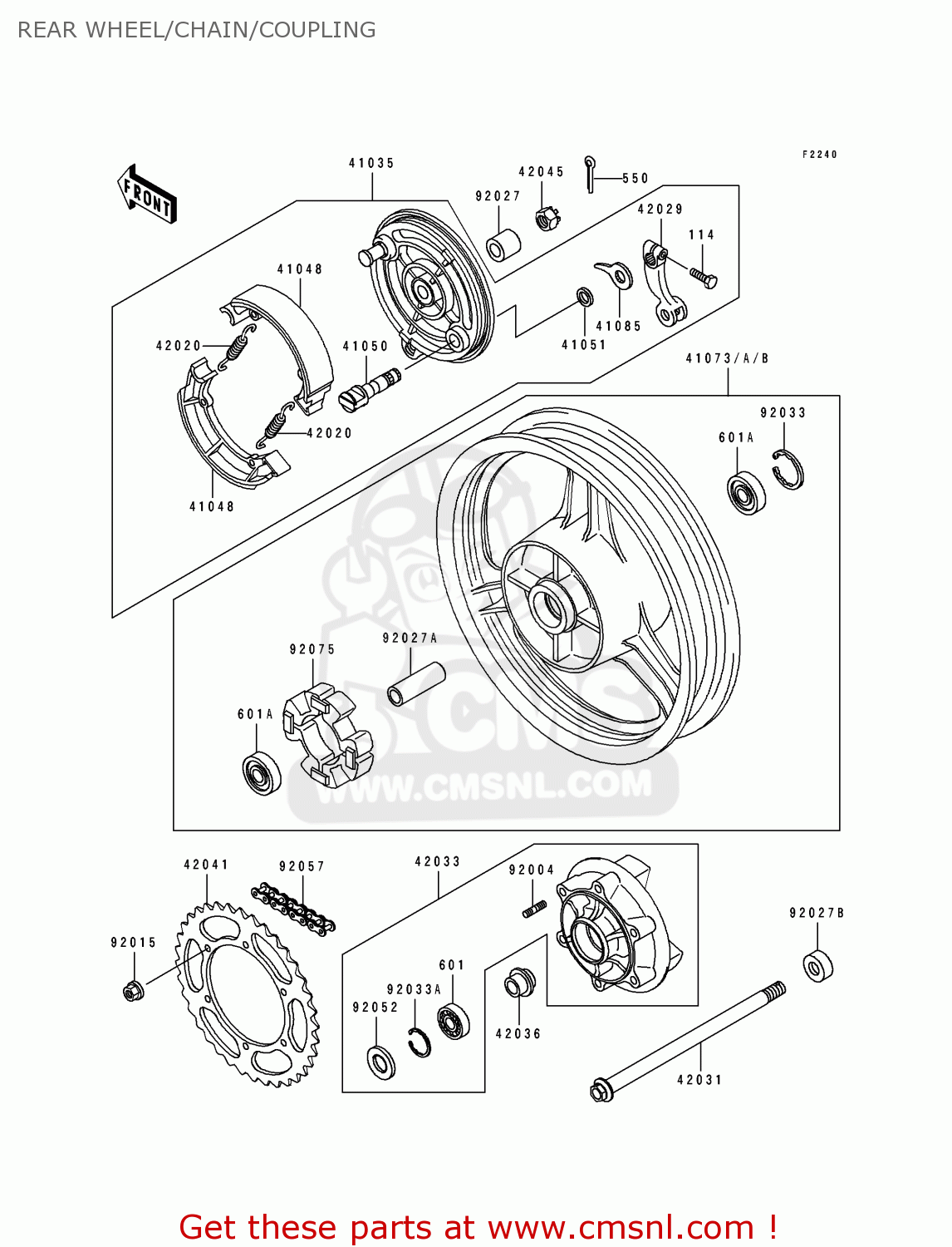 REAR WHEEL/CHAIN/COUPLING EX500A5 1991 USA CALIFORNIA CANADA