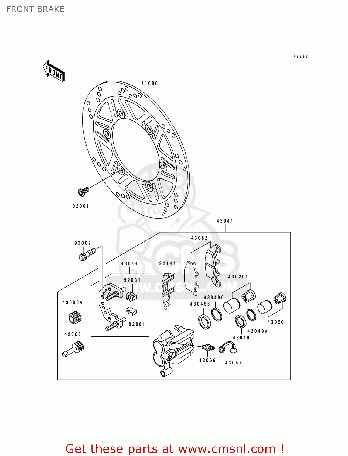 FRONT BRAKE EX500A5 1991 USA CALIFORNIA CANADA