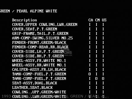 1993 EX500-A7     RX PEARL TEAL GREEN / PEARL ALPINE WHITE - EX500A5 1991 USA CALIFORNIA CANADA