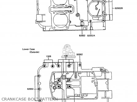 CRANKCASE BOLT PATTERN - EX500A5 GPZ500S 1991 UNITED KINGDOM AR SD