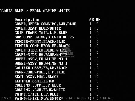 1990 EX500-A4     S3 LUMINOUS POLARIS BLUE / PEARL ALPINE WH - EX500A5 GPZ500S 1991 UNITED KINGDOM AR SD