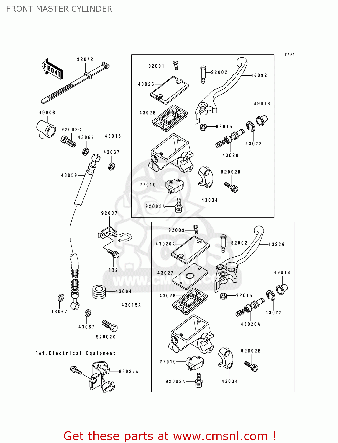 FRONT MASTER CYLINDER EX500A6 1992 USA CALIFORNIA CANADA
