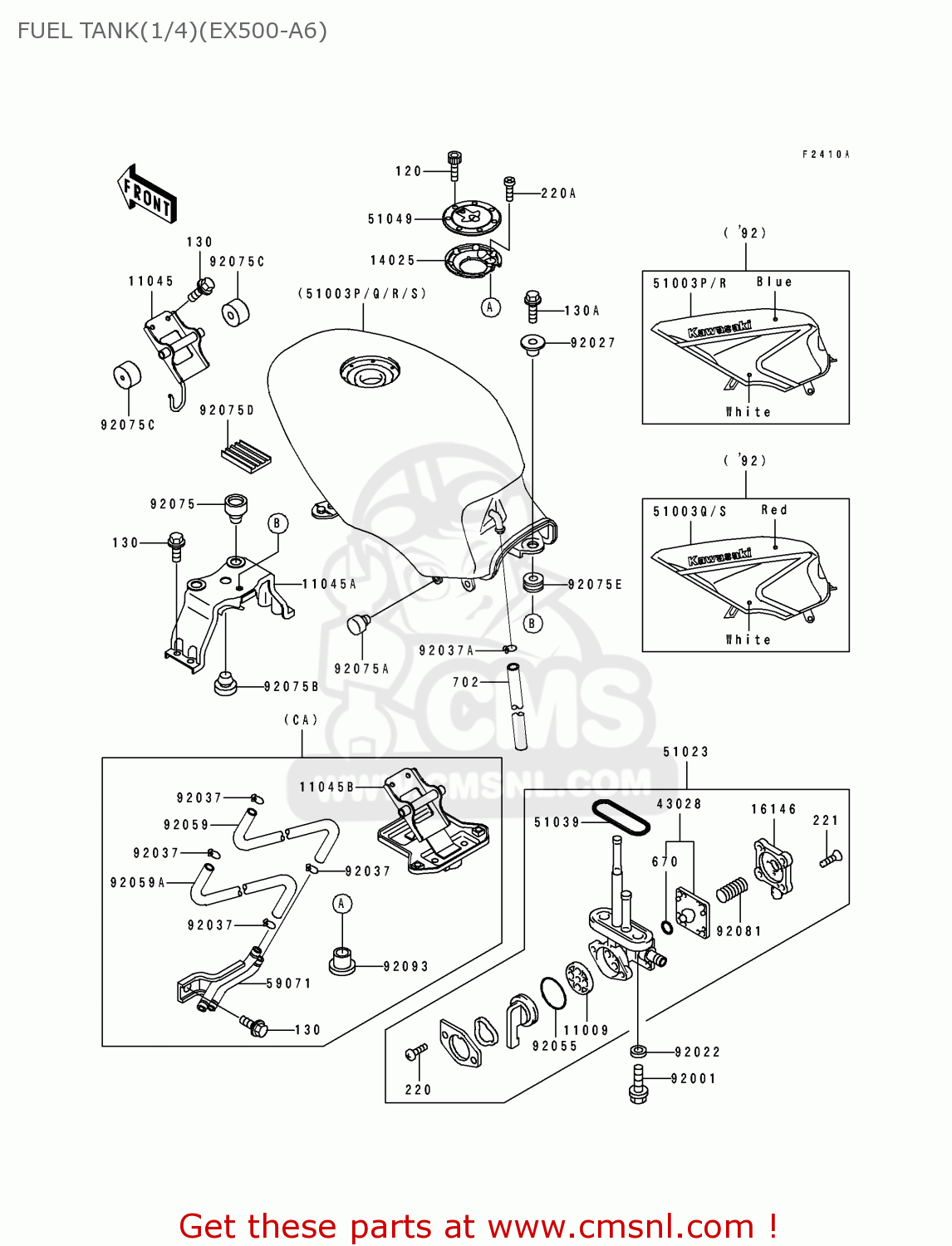 FUEL TANK(1/4)(EX500-A6) EX500A6 1992 USA CALIFORNIA CANADA