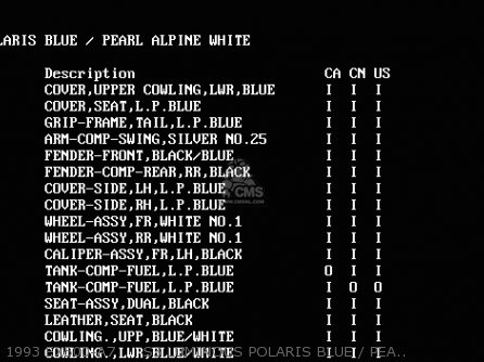 1993 EX500-A7     S3 LUMINOUS POLARIS BLUE / PEARL ALPINE WH - EX500A6 1992 USA CALIFORNIA CANADA