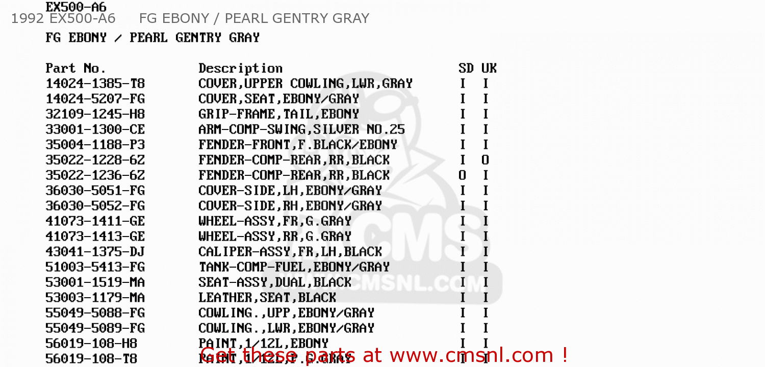 1992 EX500-A6     FG EBONY / PEARL GENTRY GRAY EX500A6 GPZ500S 1992 UNITED KINGDOM SD