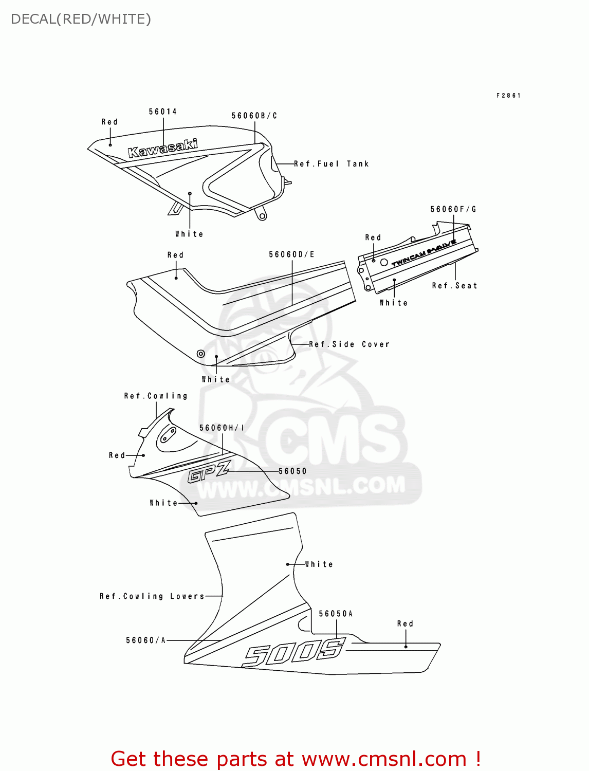 DECAL(RED/WHITE) EX500A6 GPZ500S 1992 UNITED KINGDOM SD
