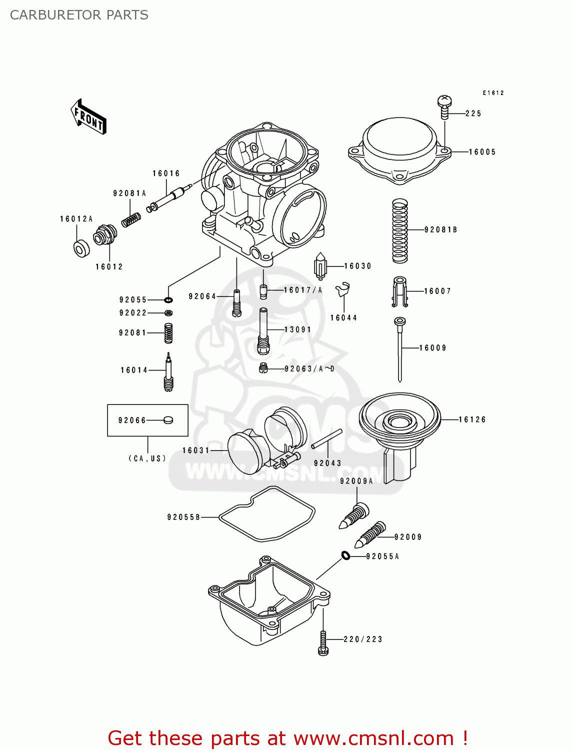 CARBURETOR PARTS EX500A7 1993 USA CALIFORNIA CANADA