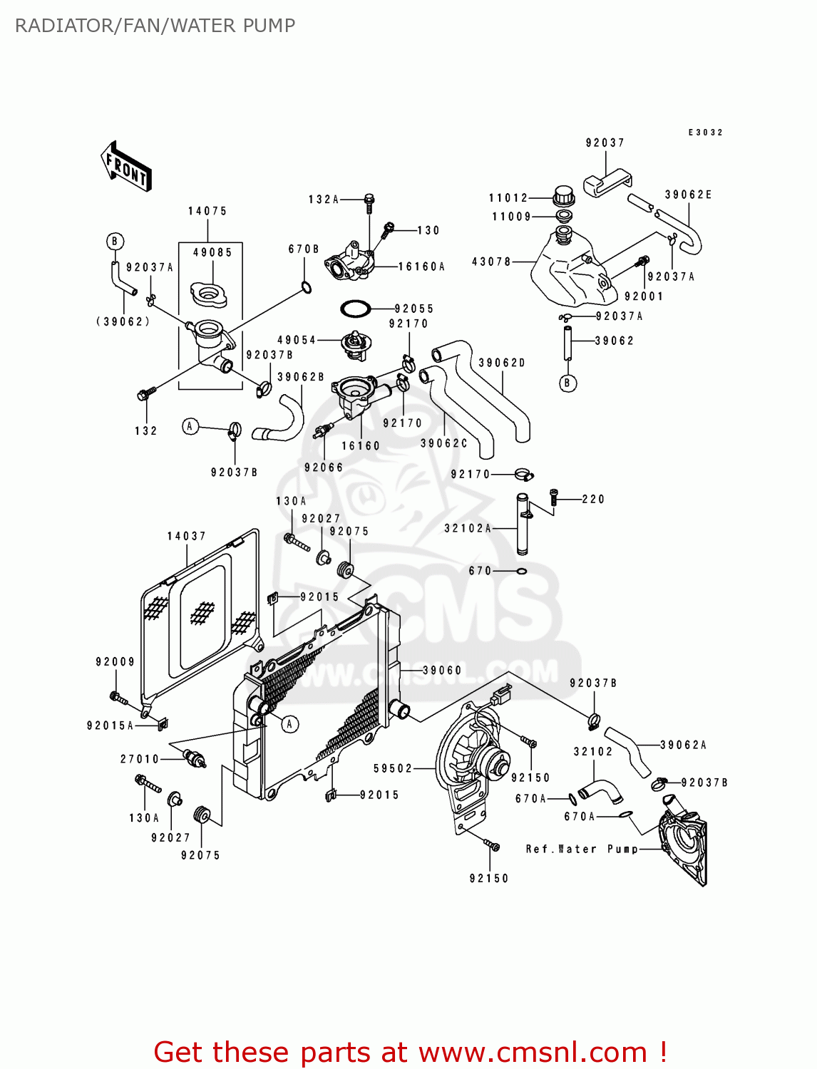 RADIATOR/FAN/WATER PUMP EX500A7 1993 USA CALIFORNIA CANADA
