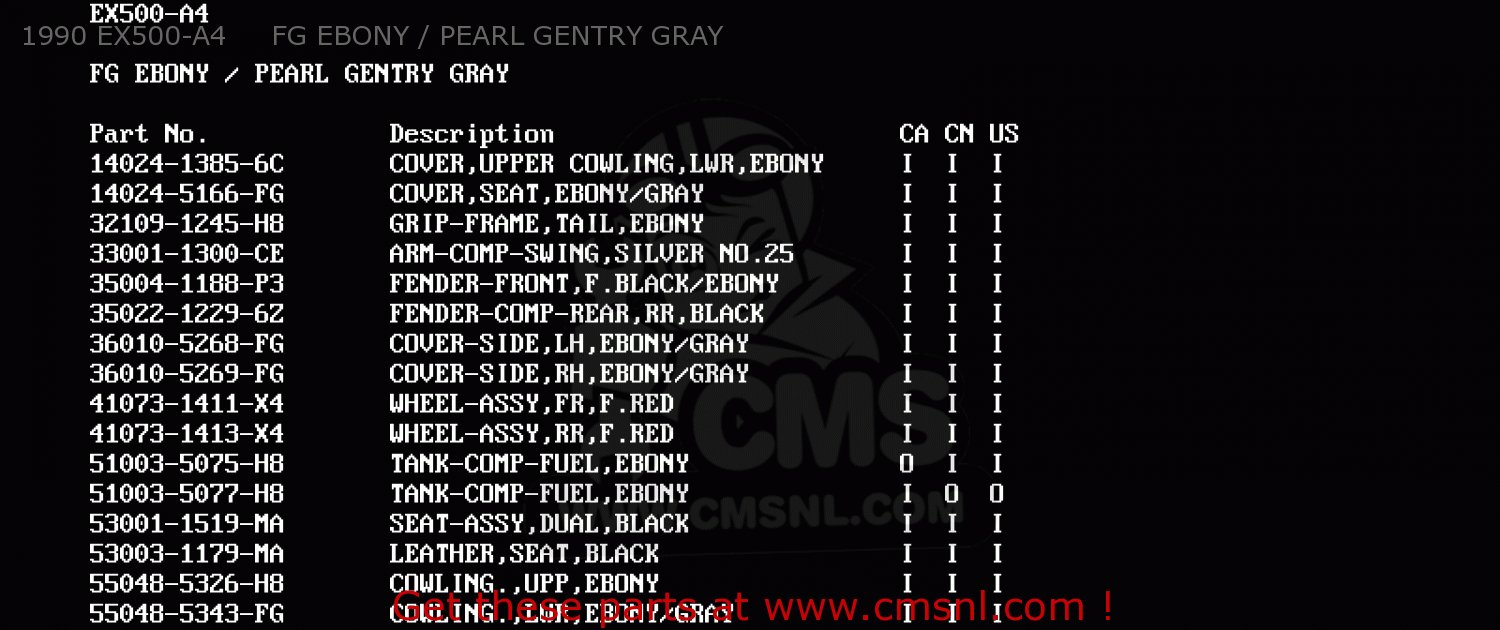 1990 EX500-A4     FG EBONY / PEARL GENTRY GRAY EX500A7 1993 USA CALIFORNIA CANADA