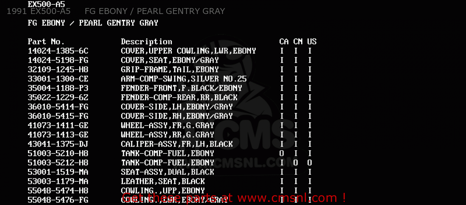 1991 EX500-A5     FG EBONY / PEARL GENTRY GRAY EX500A7 1993 USA CALIFORNIA CANADA