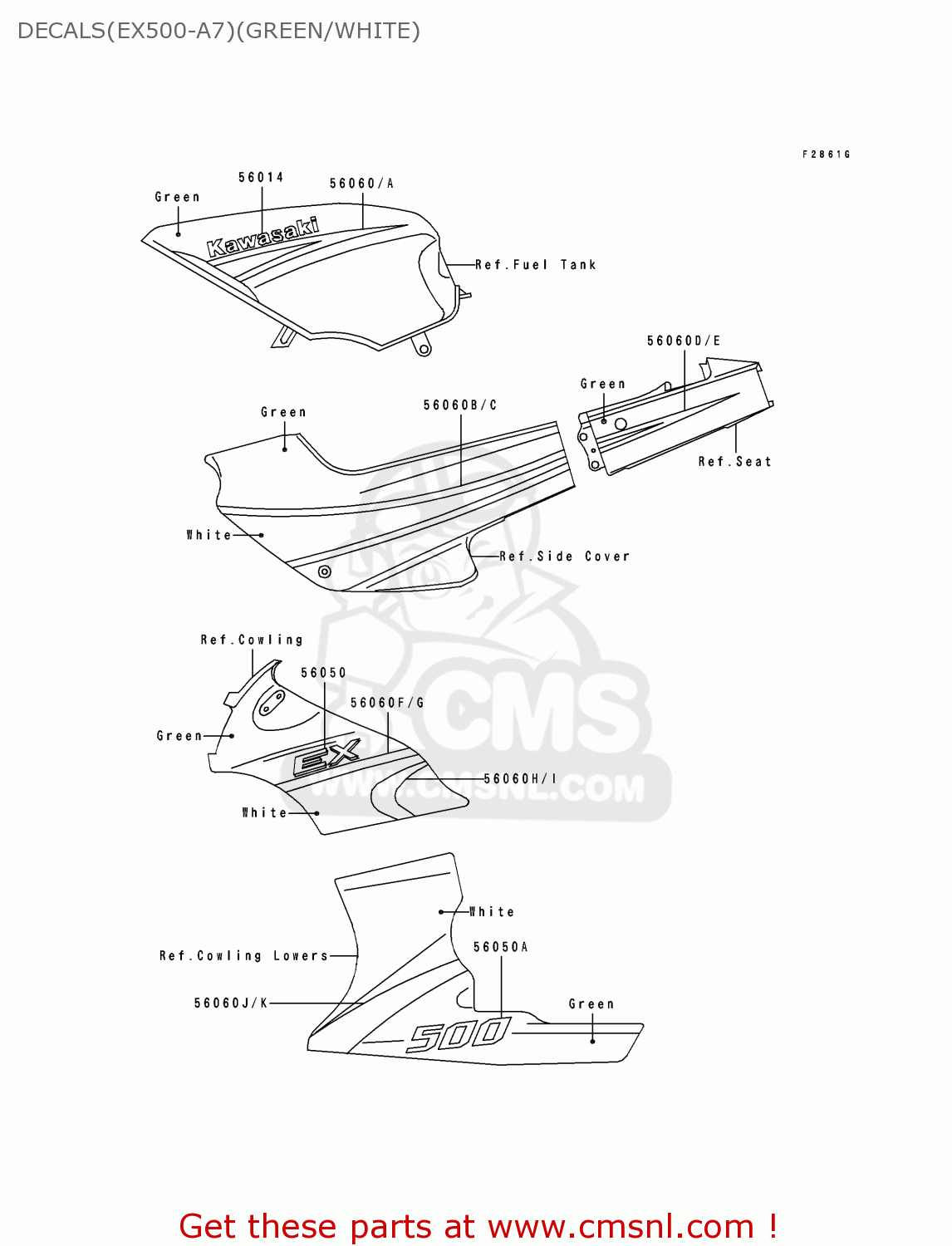 DECALS(EX500-A7)(GREEN/WHITE) EX500A7 1993 USA CALIFORNIA CANADA