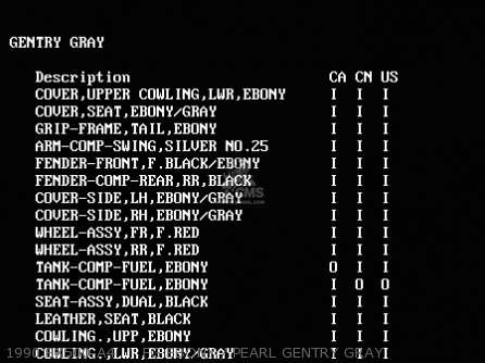 1990 EX500-A4     FG EBONY / PEARL GENTRY GRAY - EX500A7 1993 USA CALIFORNIA CANADA