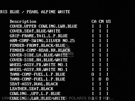 1990 EX500-A4     S3 LUMINOUS POLARIS BLUE / PEARL ALPINE WH - EX500A7 1993 USA CALIFORNIA CANADA