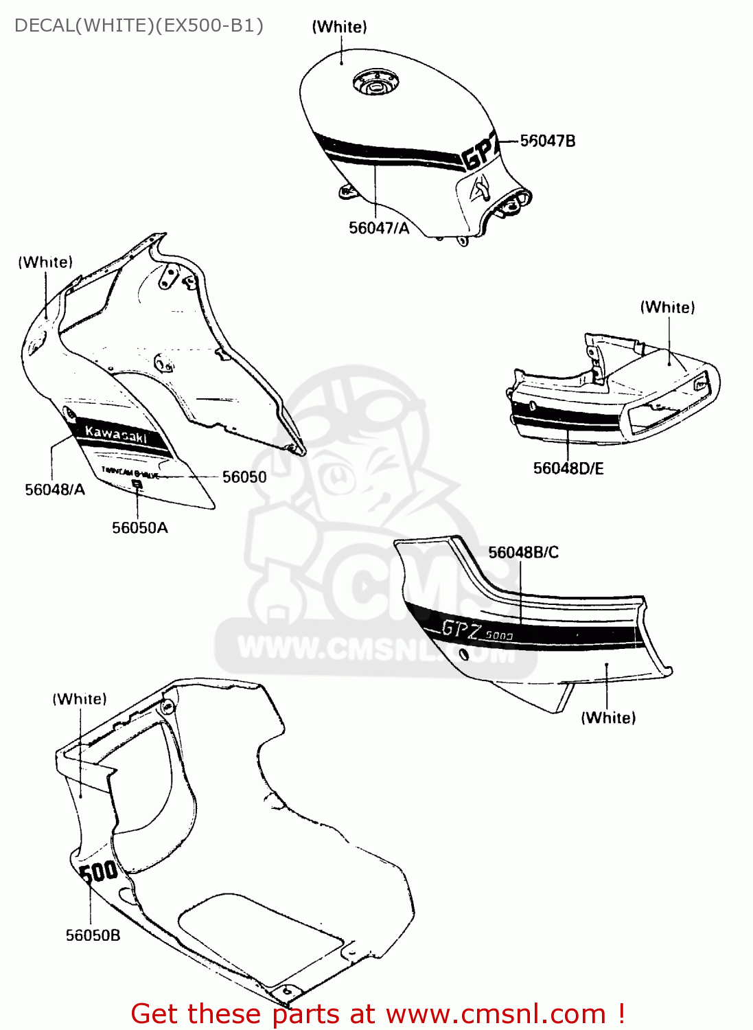 DECAL(WHITE)(EX500-B1) EX500B1 1988 EUROPE FR GR IT NR ST