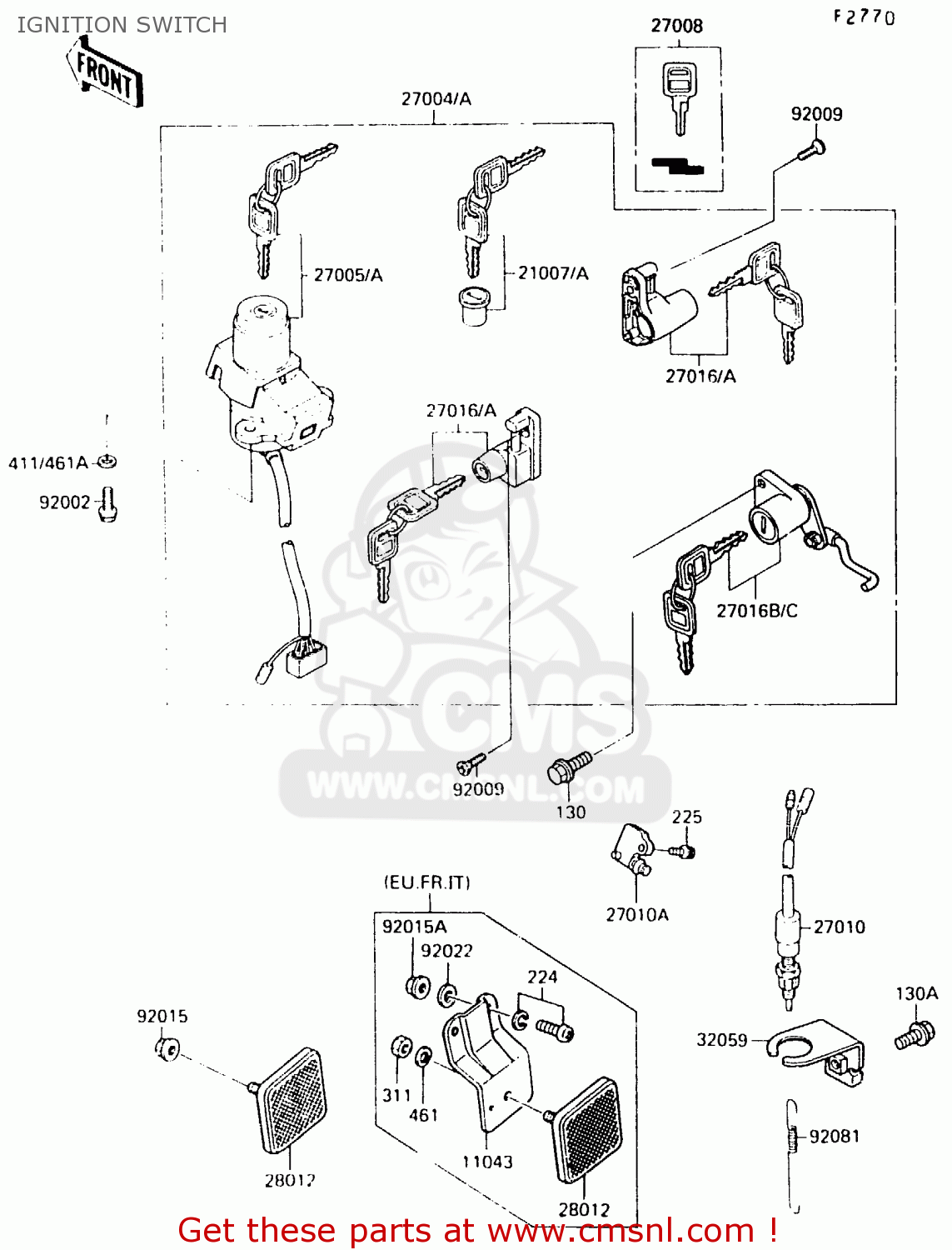 IGNITION SWITCH EX500B3 1990 EUROPE FR GR IT NR SP
