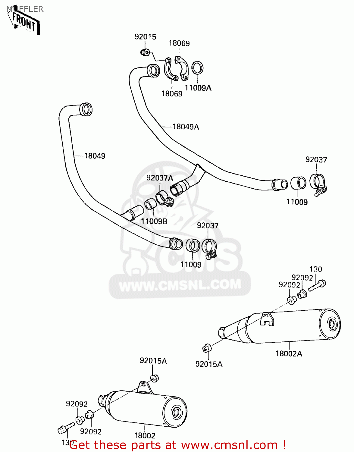 MUFFLER EX500B4 1991 EUROPE FR GR IT NR SP