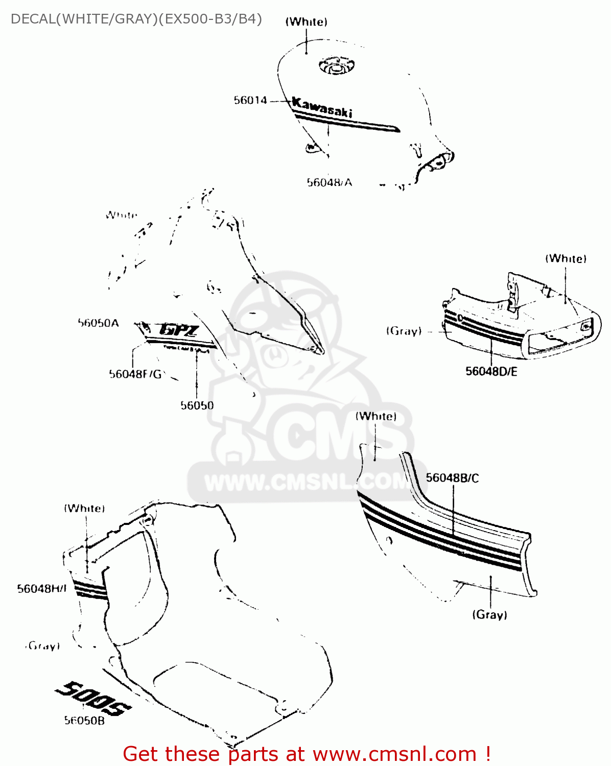 DECAL(WHITE/GRAY)(EX500-B3/B4) EX500B4 1991 EUROPE FR GR IT NR SP