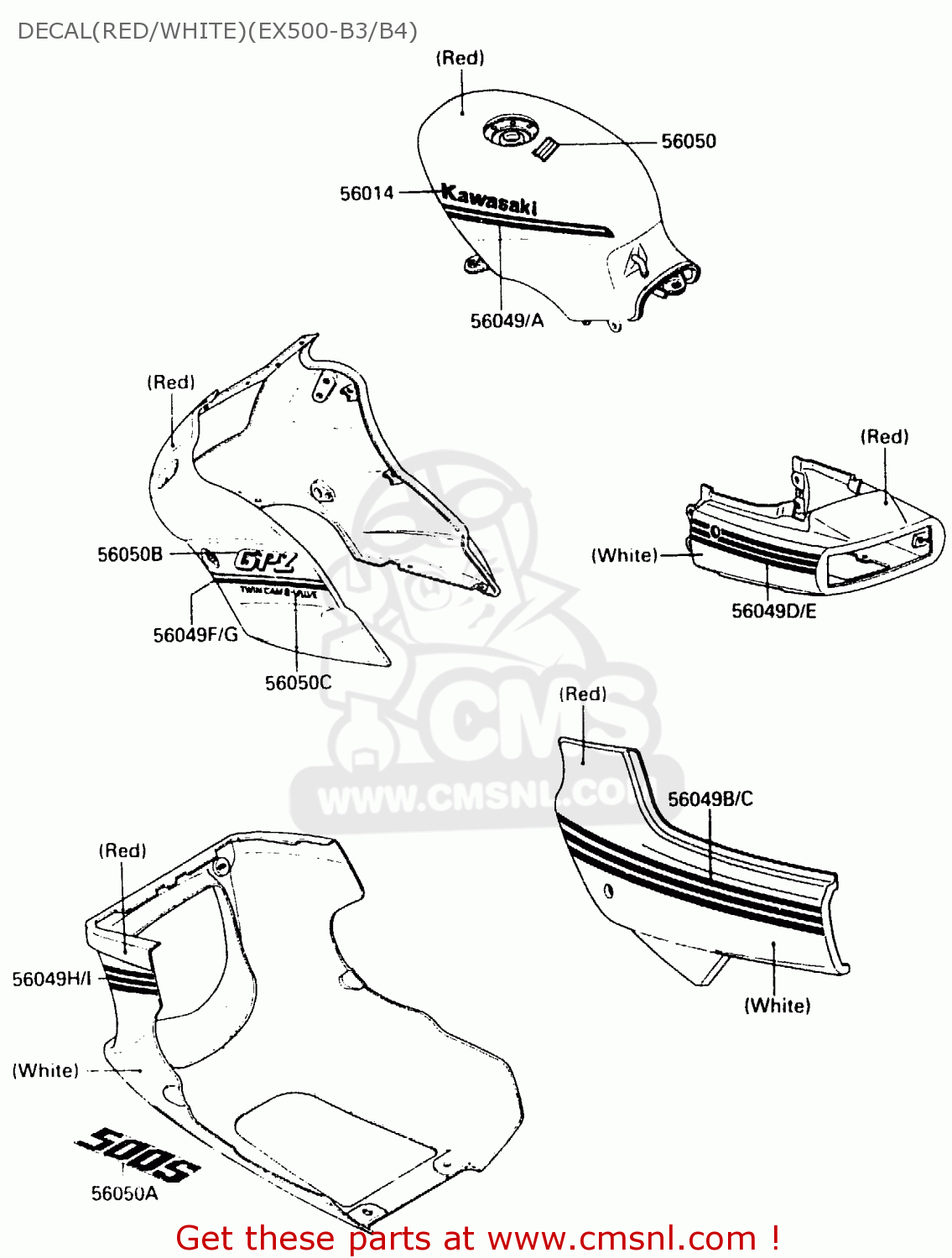 DECAL(RED/WHITE)(EX500-B3/B4) EX500B4 1991 EUROPE FR GR IT NR SP