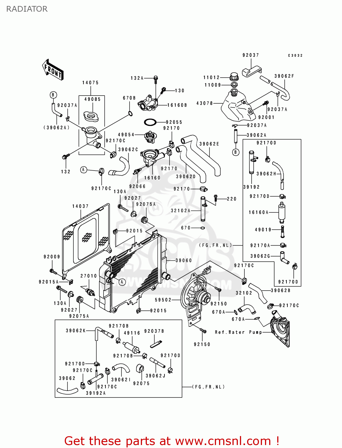 RADIATOR EX500B5 GPZ500S 1992 EUROPE FR FG GR IT NR SP