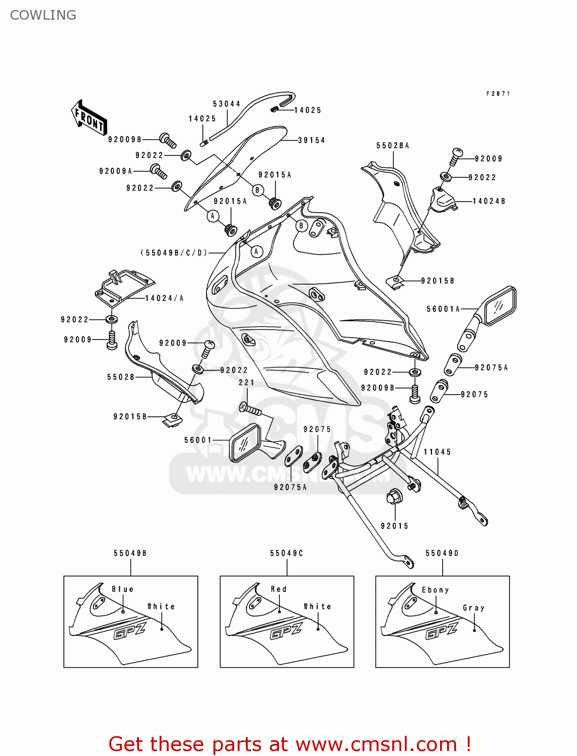 COWLING EX500B5 GPZ500S 1992 EUROPE FR FG GR IT NR SP