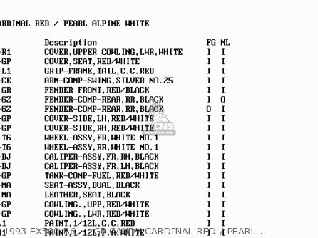 1993 EX500-B6     GP CANDY CARDINAL RED / PEARL ALPINE WHITE - EX500B5 GPZ500S 1992 EUROPE FR FG GR IT NR SP
