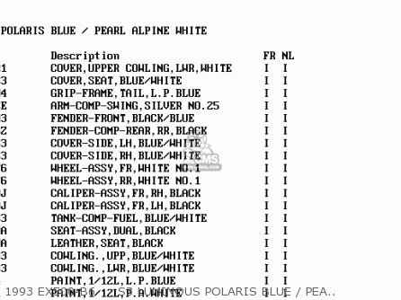 1993 EX500-B6     S3 LUMINOUS POLARIS BLUE / PEARL ALPINE WH - EX500B5 GPZ500S 1992 EUROPE FR FG GR IT NR SP