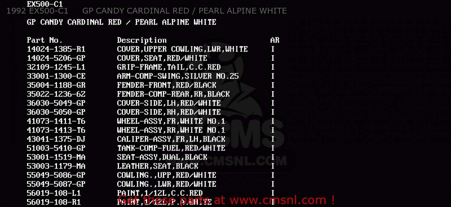 1992 EX500-C1     GP CANDY CARDINAL RED / PEARL ALPINE WHITE EX500C1 GPZ500S 1992 AUSTRIA