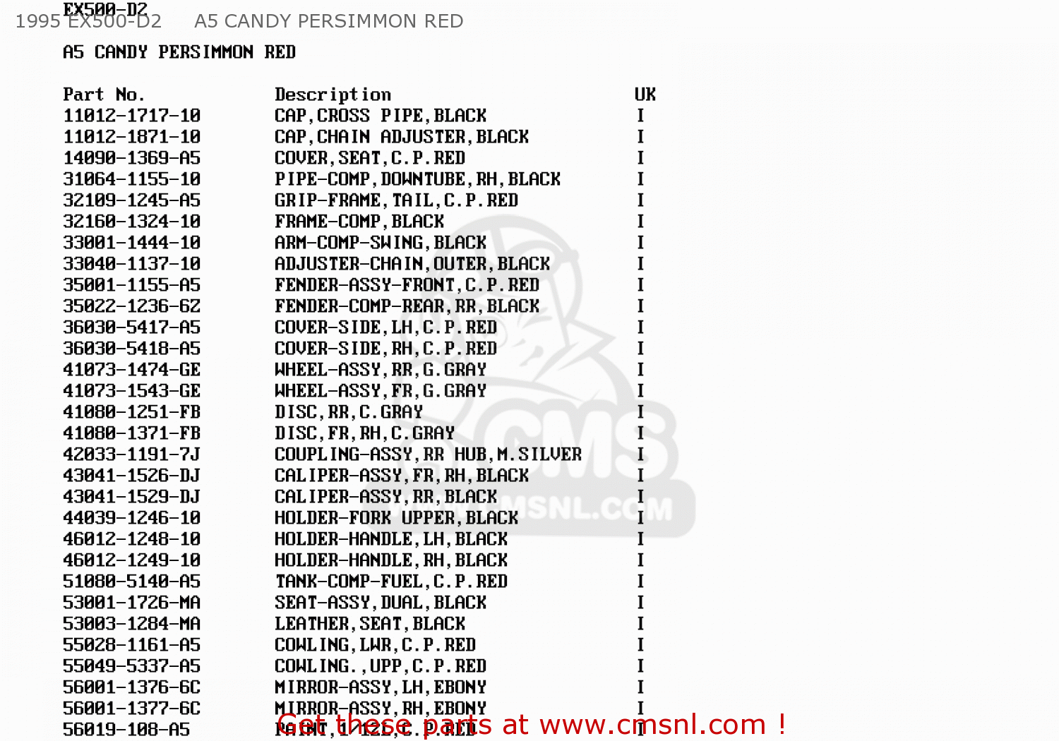 1995 EX500-D2     A5 CANDY PERSIMMON RED EX500D1 GPZ500S 1994 UNITED KINGDOM SD