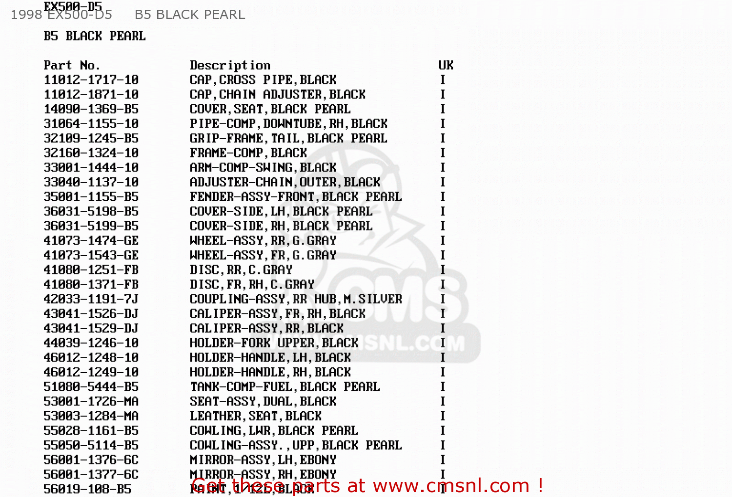 1998 EX500-D5     B5 BLACK PEARL EX500D1 GPZ500S 1994 UNITED KINGDOM SD