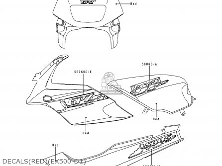 DECALS(RED)(EX500-D1) - EX500D1 GPZ500S 1994 UNITED KINGDOM SD