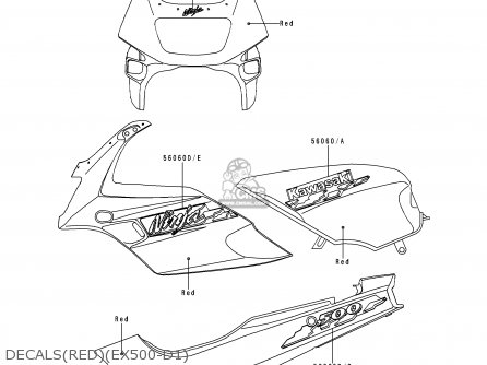DECALS(RED)(EX500-D1) - EX500D1 NINJA 500 1994 USA CALIFORNIA CANADA