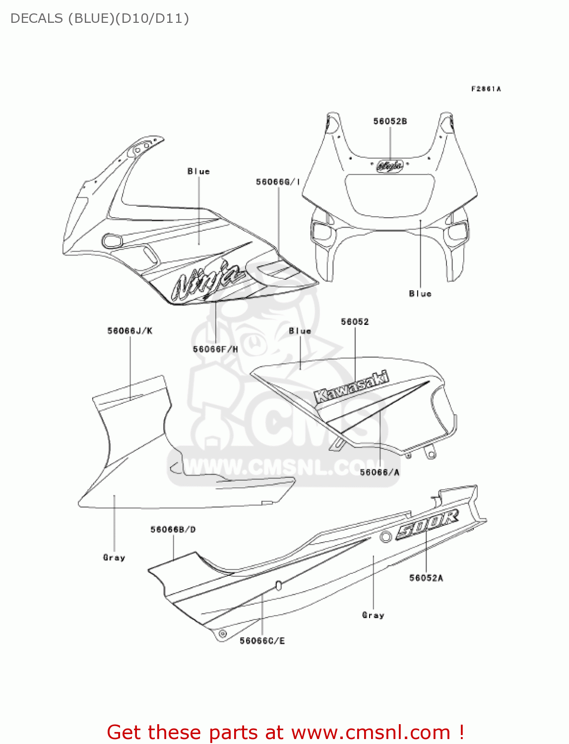 DECALS (BLUE)(D10/D11) EX500D10 NINJA 500R 2003 USA CALIFORNIA CANADA