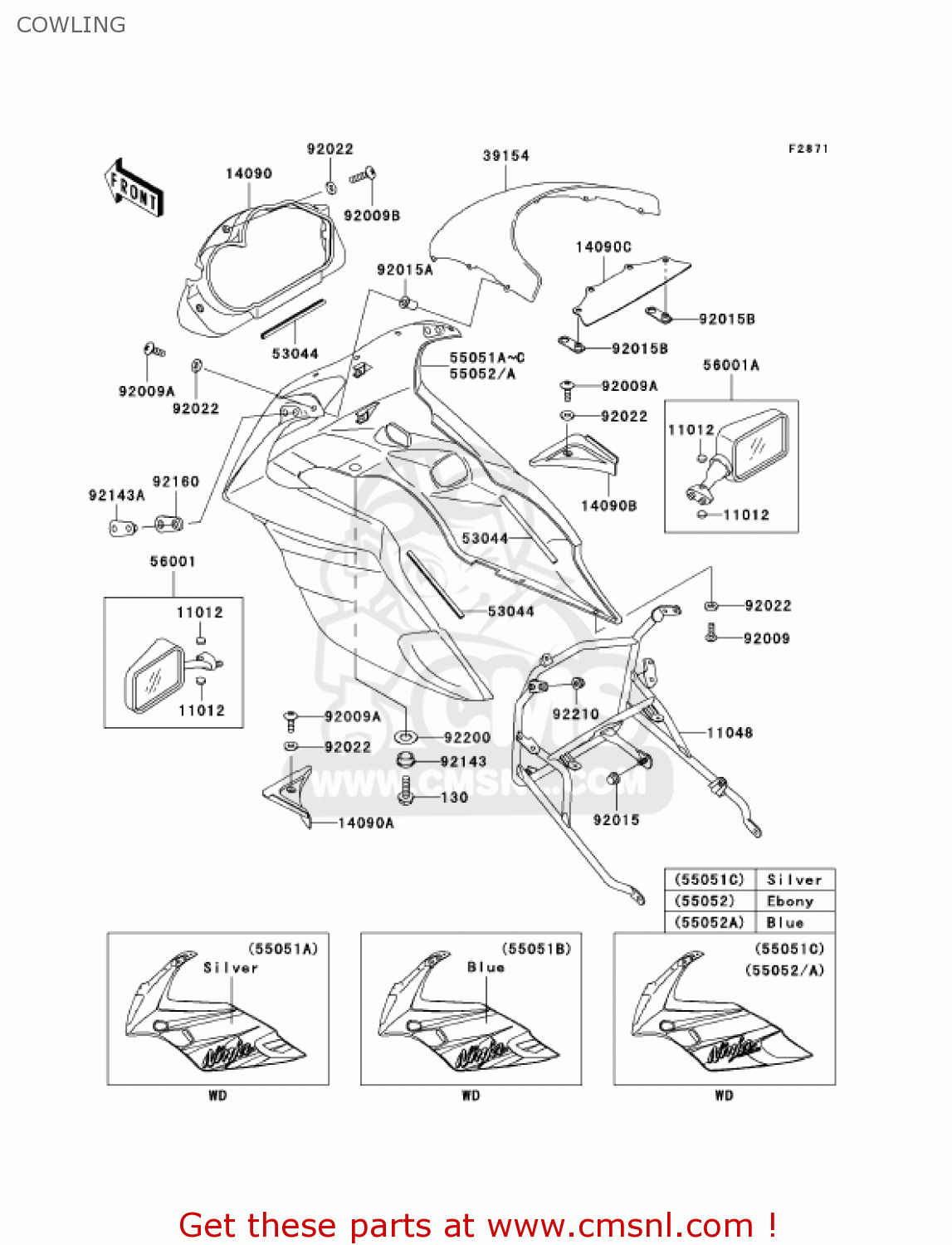 COWLING EX500D10 NINJA 500R 2003 USA CALIFORNIA CANADA