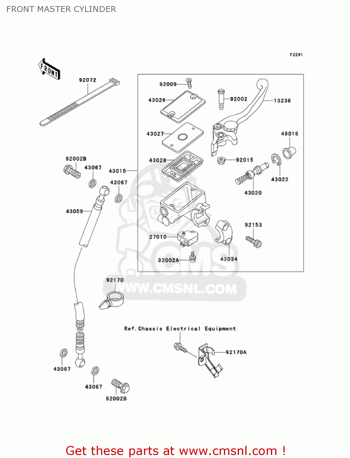FRONT MASTER CYLINDER EX500D10 NINJA 500R 2003 USA CALIFORNIA CANADA