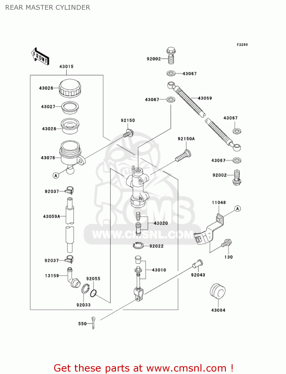 REAR MASTER CYLINDER EX500D10 NINJA 500R 2003 USA CALIFORNIA CANADA