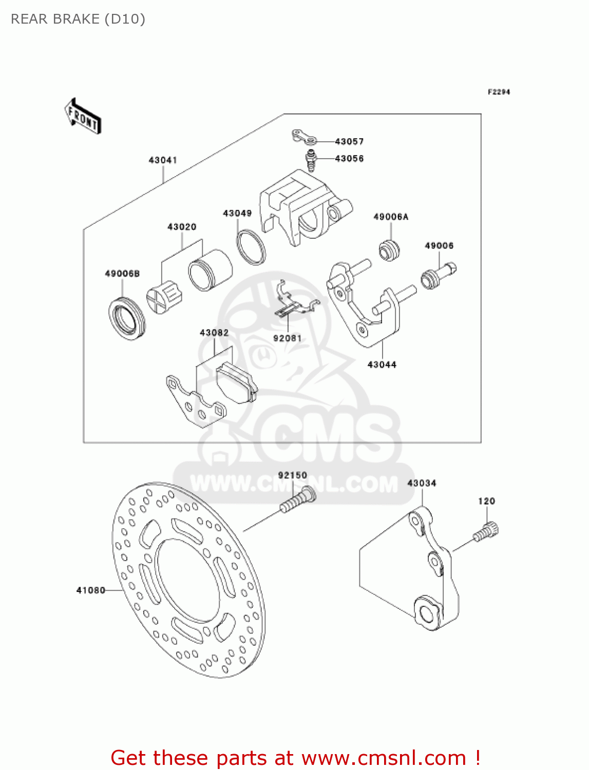REAR BRAKE (D10) EX500D10 NINJA 500R 2003 USA CALIFORNIA CANADA
