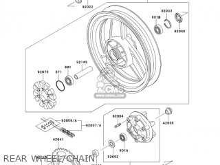 REAR WHEEL/CHAIN - EX500D10 NINJA 500R 2003 USA CALIFORNIA CANADA
