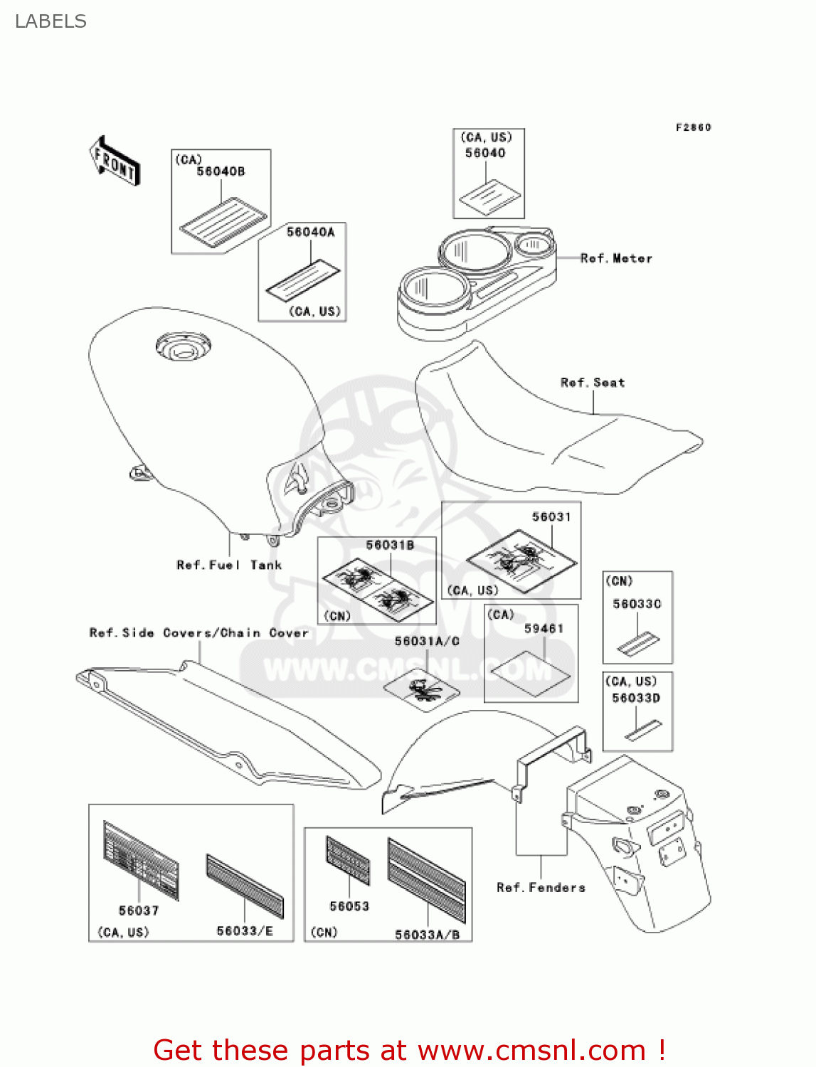 LABELS EX500D11 NINJA 500R 2004 USA CALIFORNIA CANADA