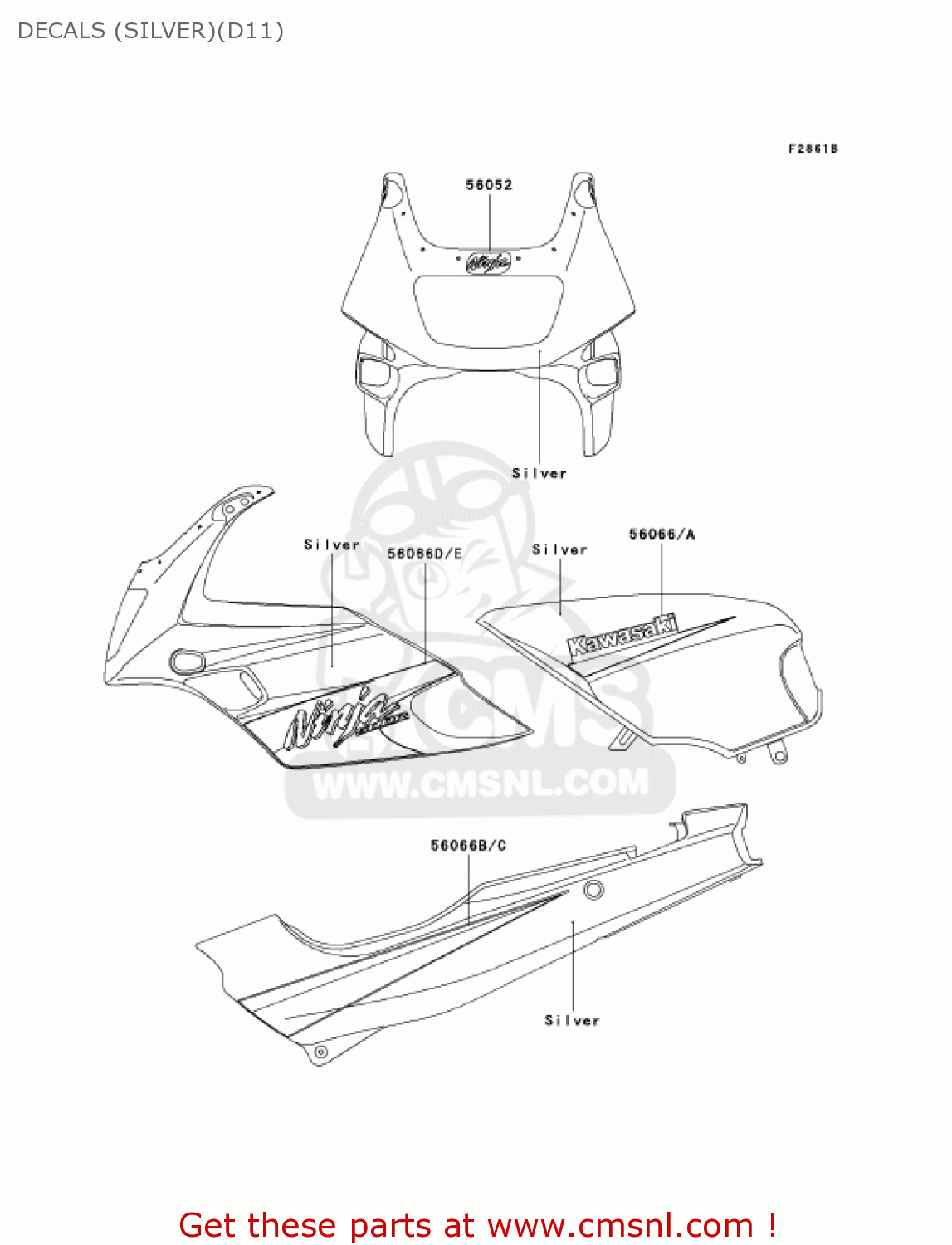 DECALS (SILVER)(D11) EX500D11 NINJA 500R 2004 USA CALIFORNIA CANADA