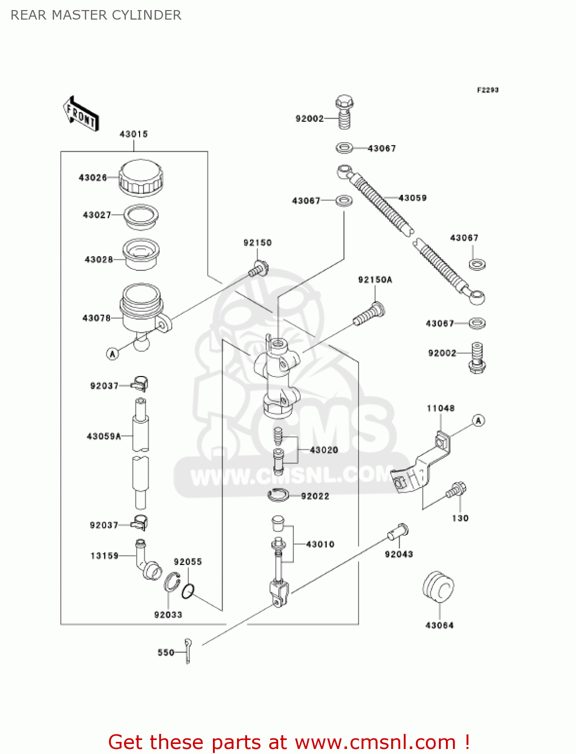 REAR MASTER CYLINDER EX500D11 NINJA 500R 2004 USA CALIFORNIA CANADA