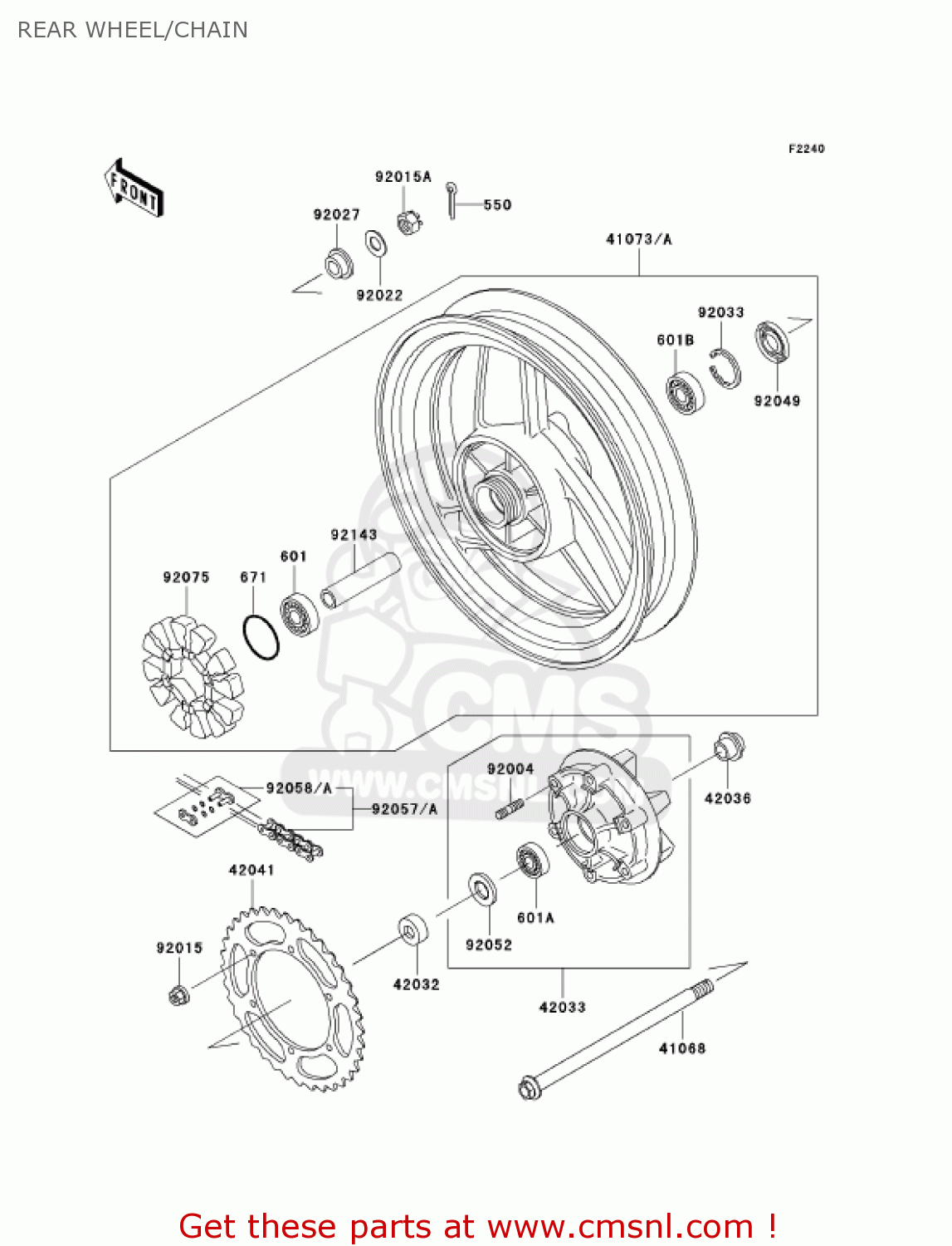 REAR WHEEL/CHAIN EX500D11 NINJA 500R 2004 USA CALIFORNIA CANADA
