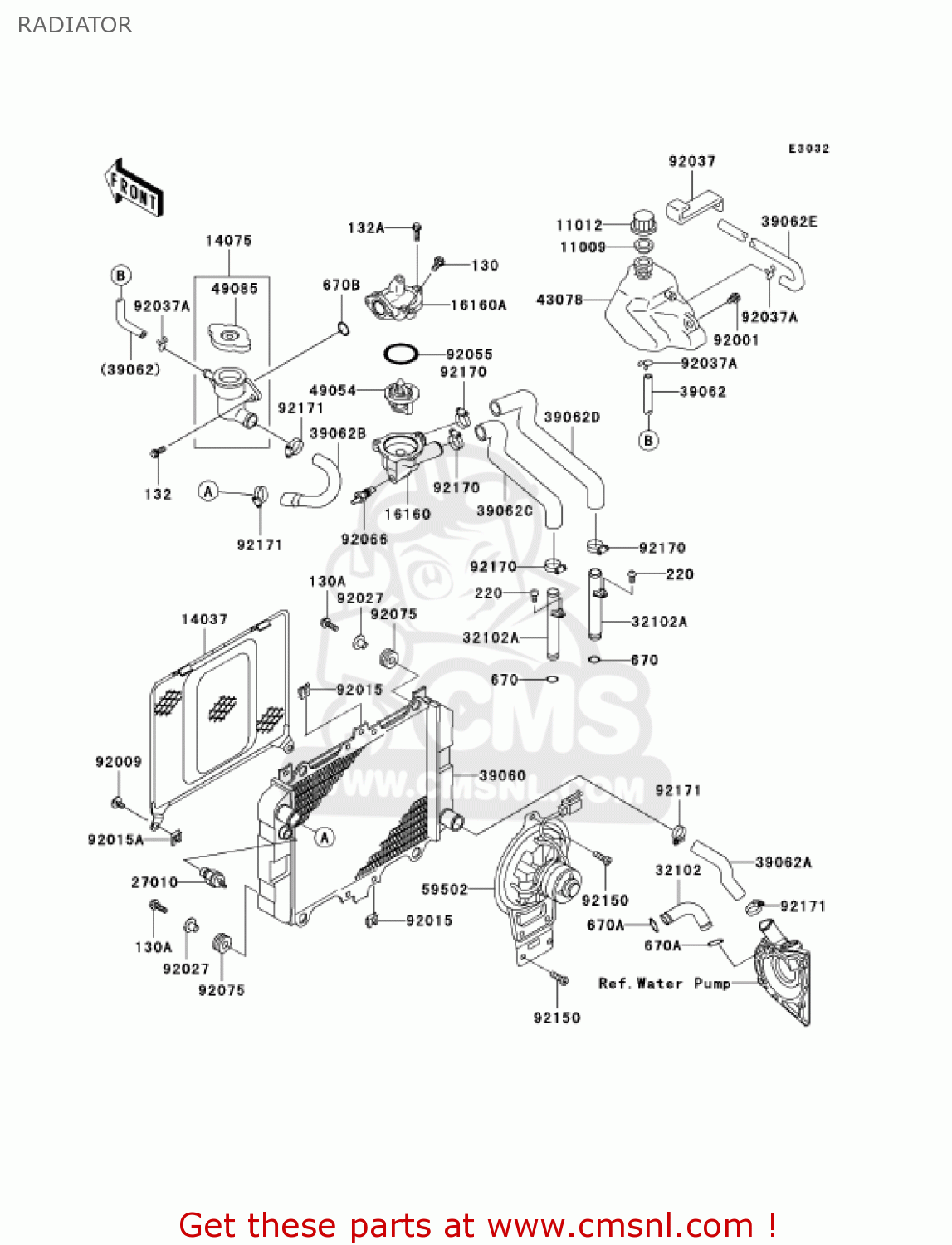 RADIATOR EX500D12 NINJA 500R 2005 USA CALIFORNIA CANADA