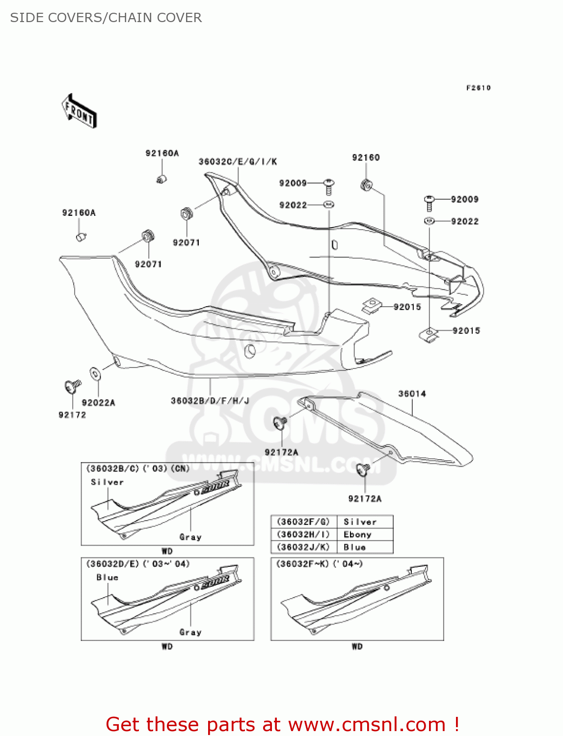 SIDE COVERS/CHAIN COVER EX500D12 NINJA 500R 2005 USA CALIFORNIA CANADA
