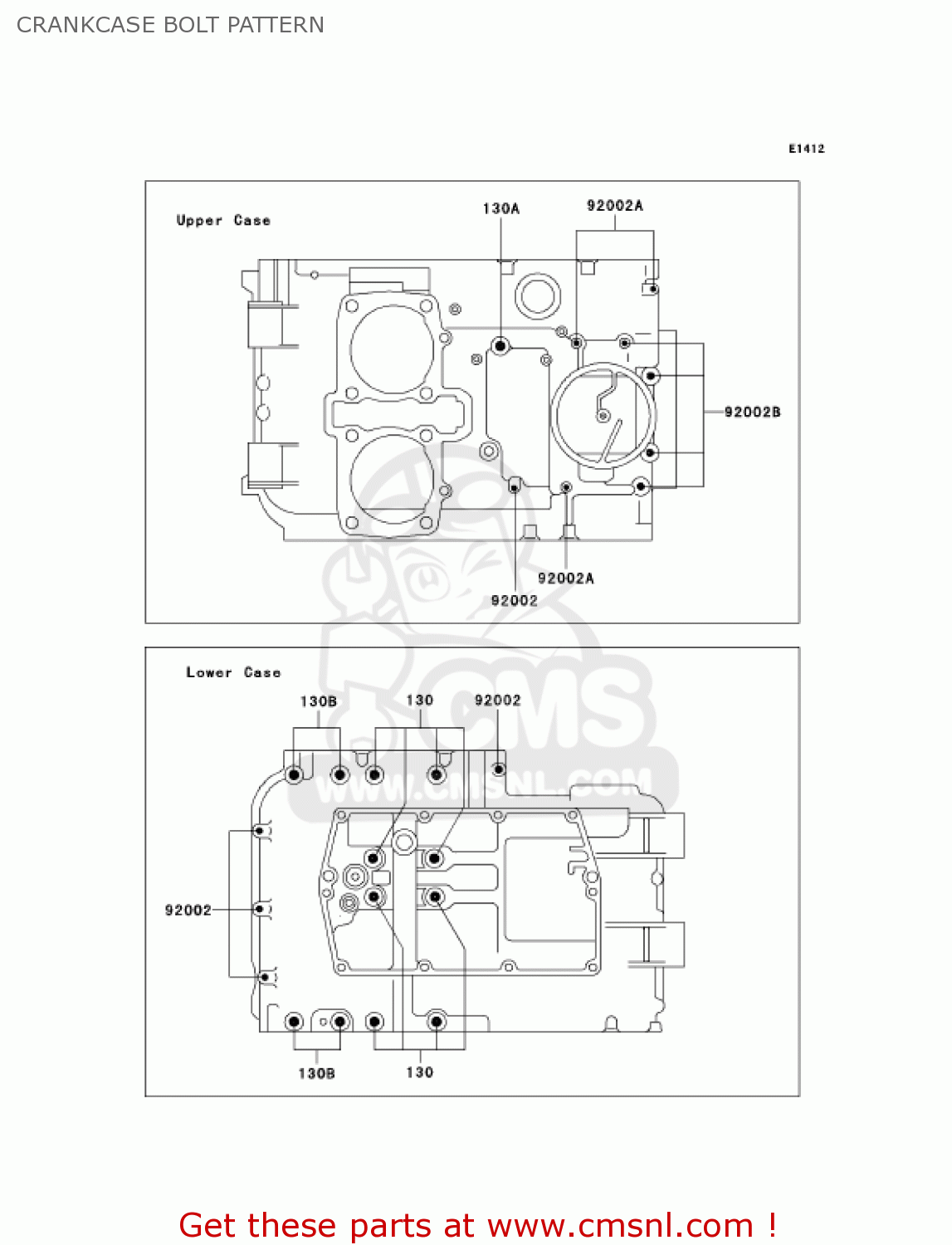 CRANKCASE BOLT PATTERN EX500D12 NINJA 500R 2005 USA CALIFORNIA CANADA